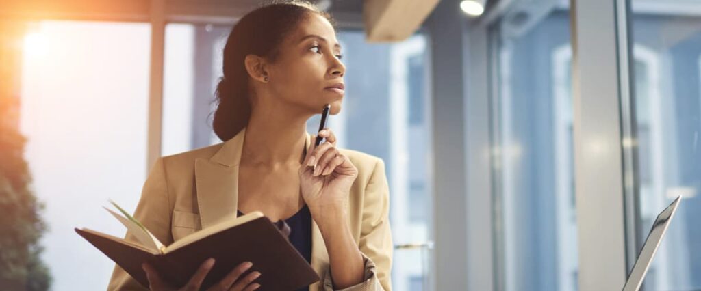 Girl in Office Thinking